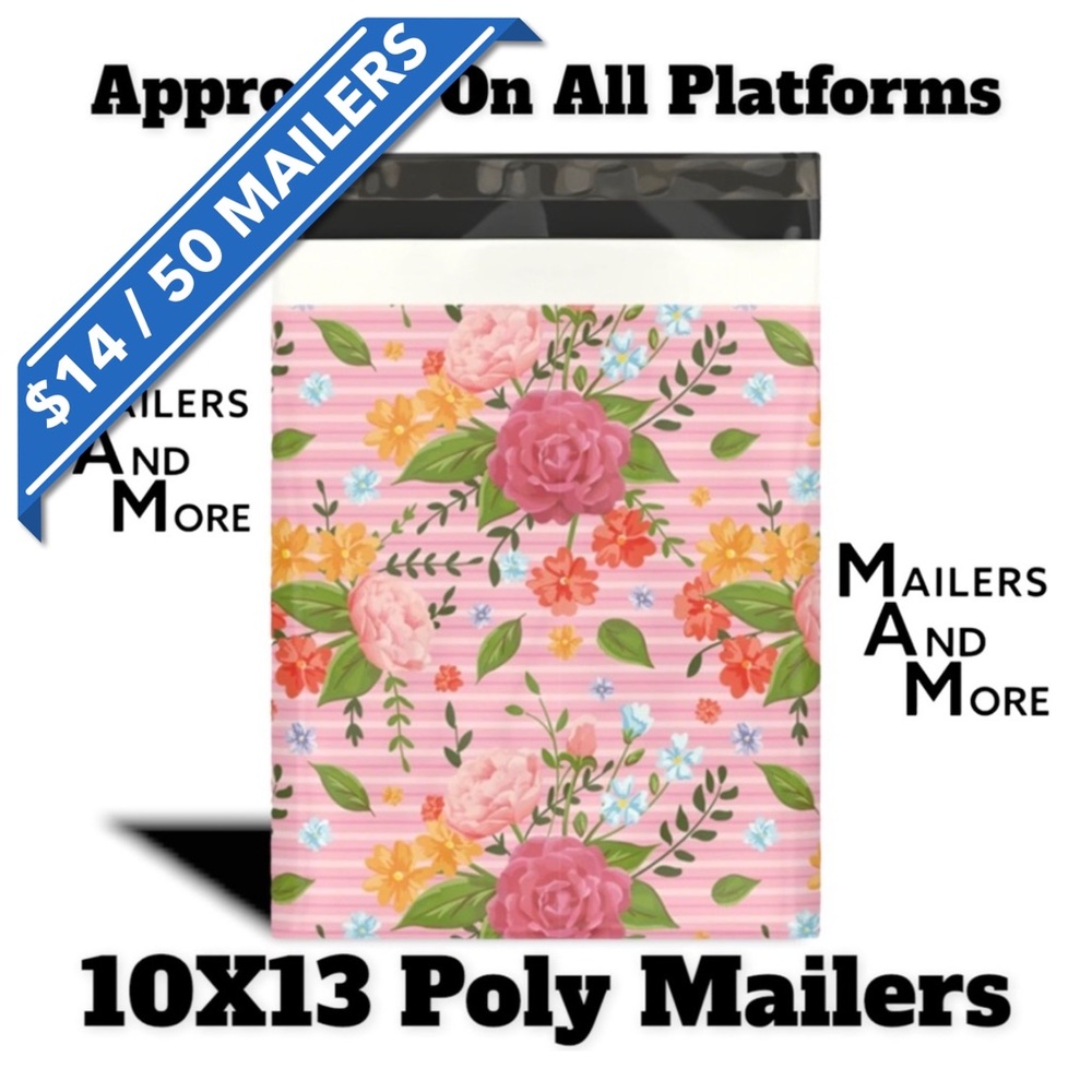 50 10X13 Floral Rose Poly Mailers Shipping Envelopes - Picture 3 of 7